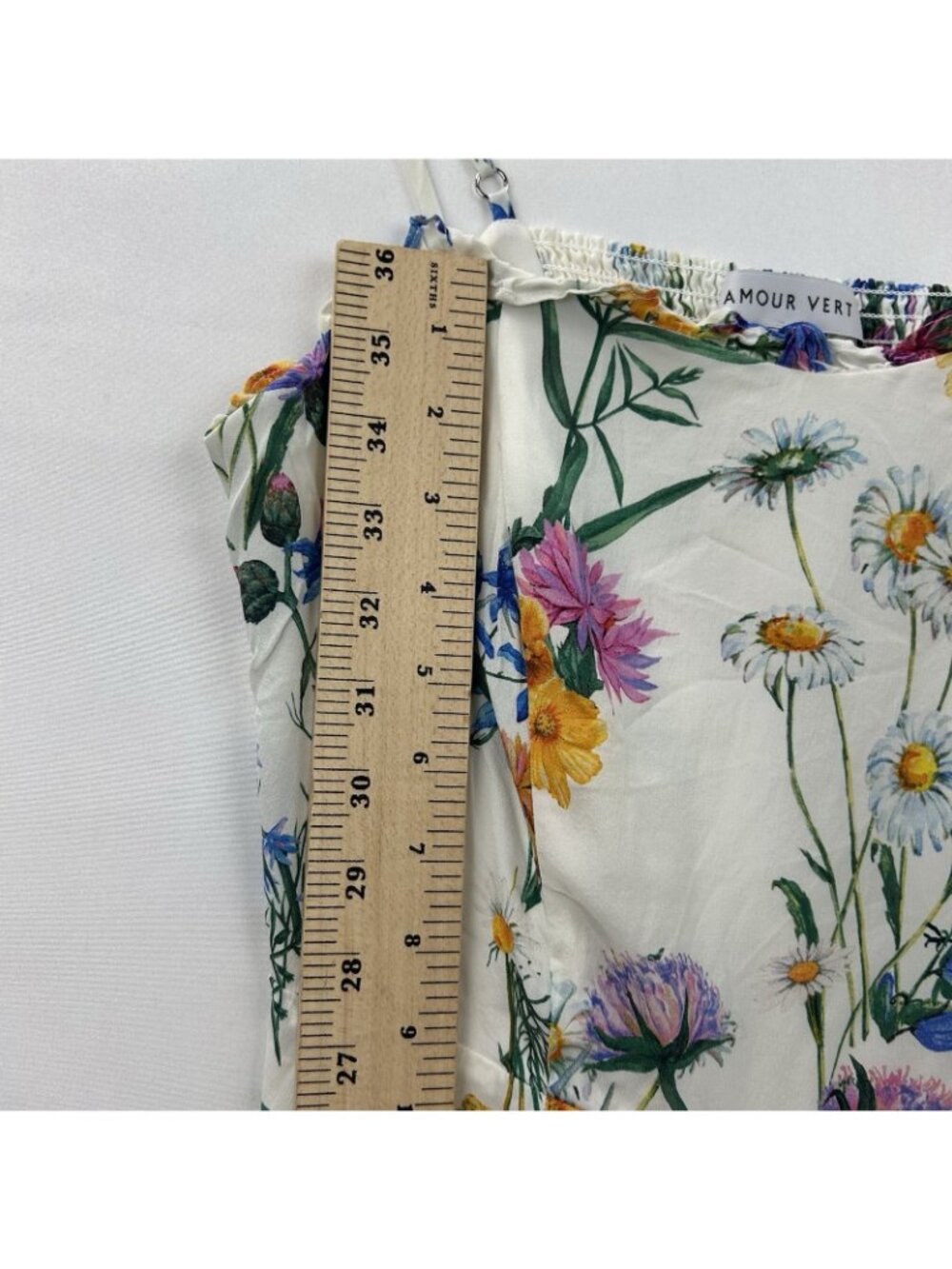 Amour Vert Floral Print Sleeveless Mini Dress Womens Small 100% Silk Ruffled Hem - Picture 6 of 16